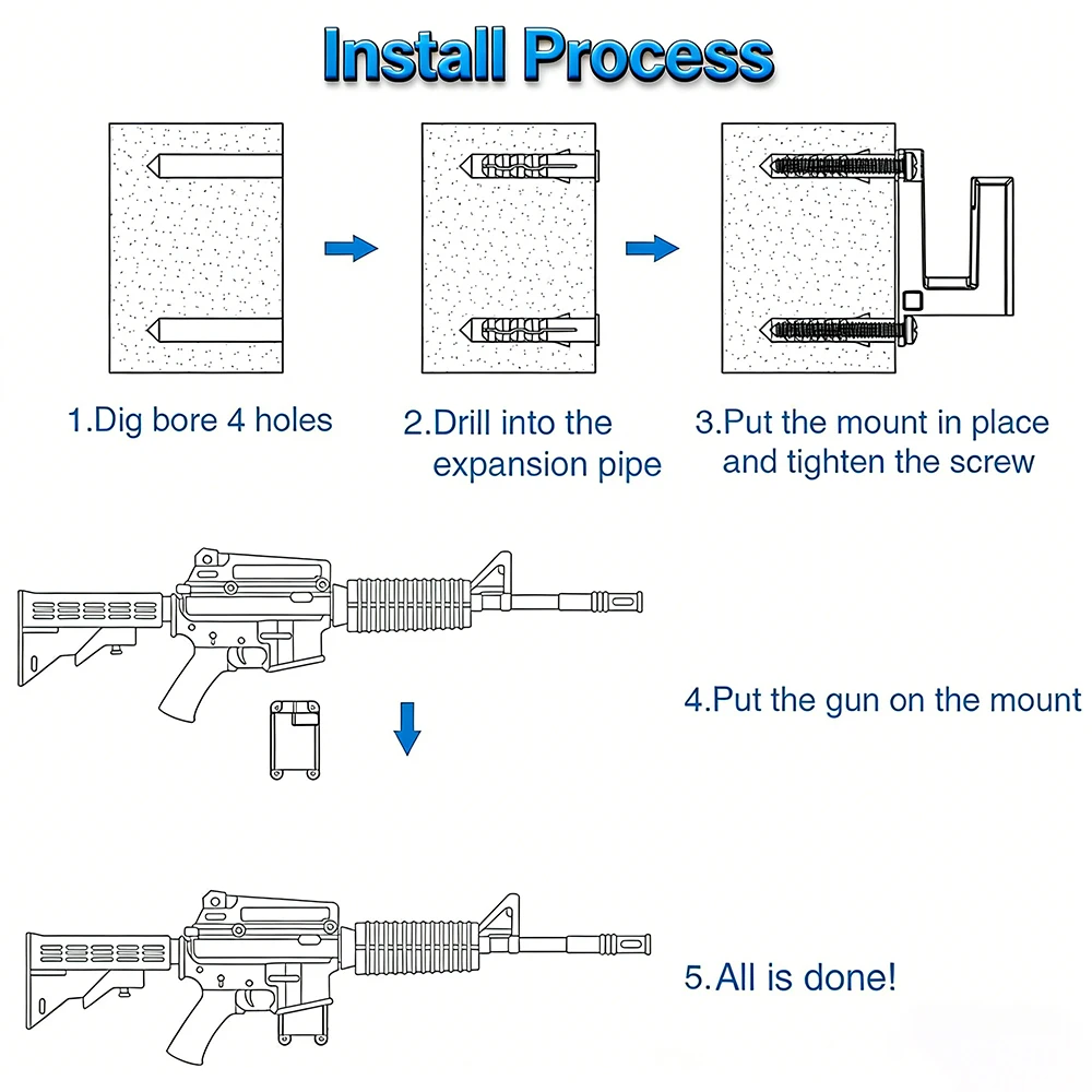 Soporte de pared para Rifle, estante de exhibición seguro para pistola, soporte para Rifle, soporte de exhibición seguro para pistola con cerradura para Rifle AR15, accesorios para pistola de caza - imagen 4