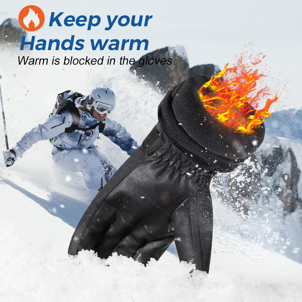 Guantes Térmicos de cuero para motocicleta, manoplas impermeables con pantalla táctil, antideslizantes, dedos completos, para exteriores, nieve, esquí, Motocross, Invierno - imagen 5