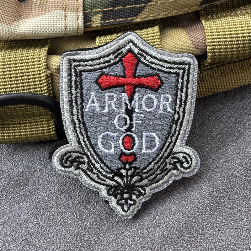 Parche bordado "Armor de Dios Cross Shield", insignia de moral táctica, parche militar con gancho, ropa, mochila, pegatinas, brazalete - imagen 4