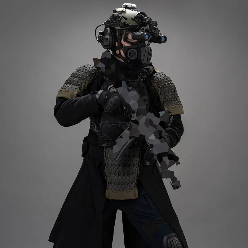 Bata de laboratorio táctica Camisa larga de crepé de lino sintético de algodón Chaqueta tipo mono Vestido largo - imagen 5