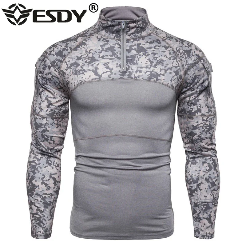 Uniforme militar de estilo estadounidense para hombre, camiseta de manga larga de camuflaje táctico para senderismo, camisetas ajustadas de algodón para hombre al aire libre - imagen 3