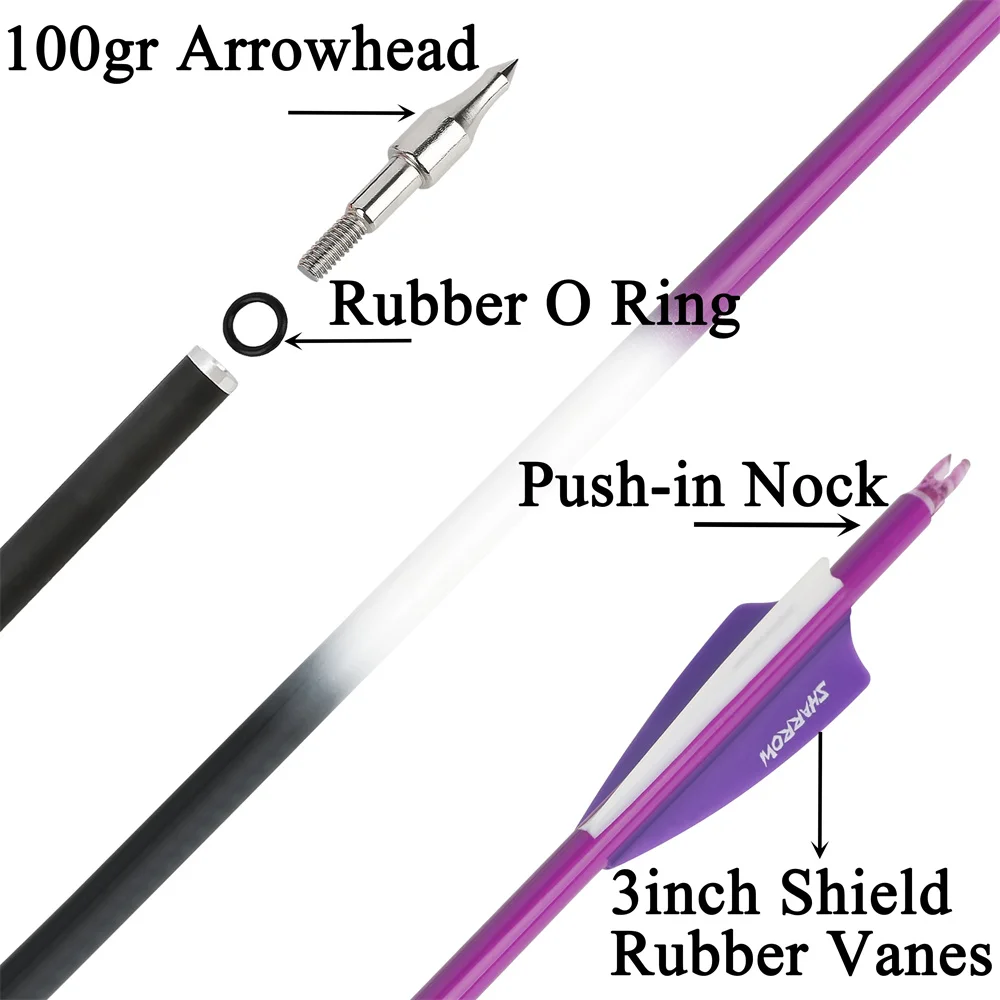 Tiro con arco flecha de carbono paletas de goma 31,5 pulgadas columna vertebral 500 eje de fibra de carbono mezclado 100 grano punta de flecha tiro con arco caza - imagen 3