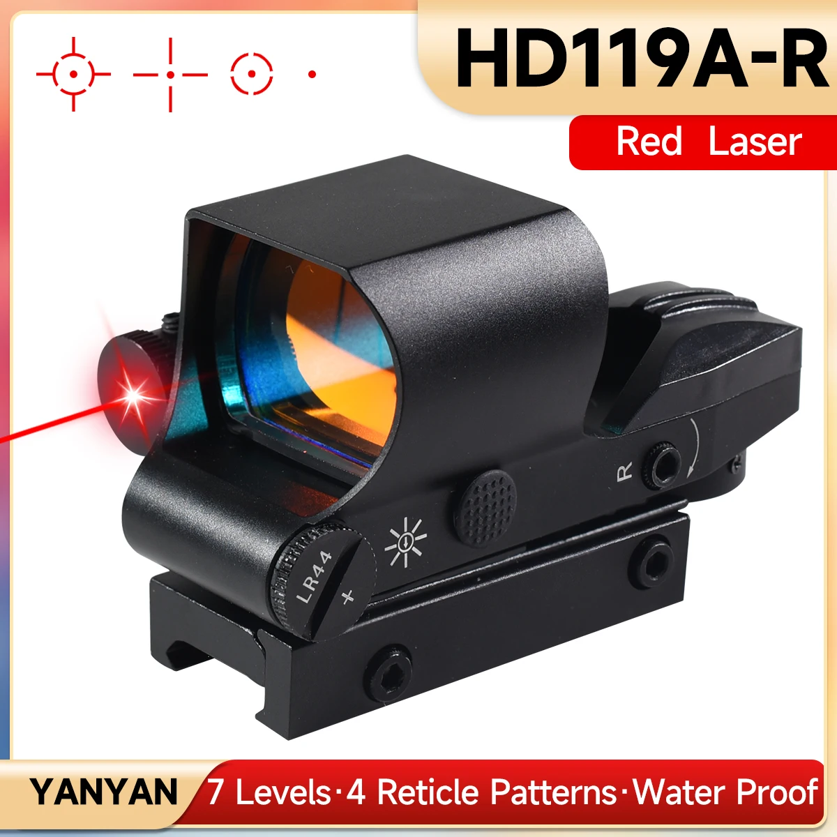 Mira táctica de punto rojo HD119A-R con puntero láser rojo y verde, mira óptica de 4 retículas, mira de punto rojo, accesorio de caza Airsoft