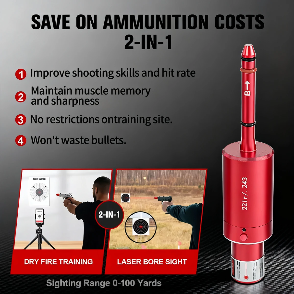 12GA 9mm 22LR 223rem controlado por voz entrenador de emisión láser rojo disparar láser entrenamiento de fuego seco calibrador de luz infrarroja - imagen 5