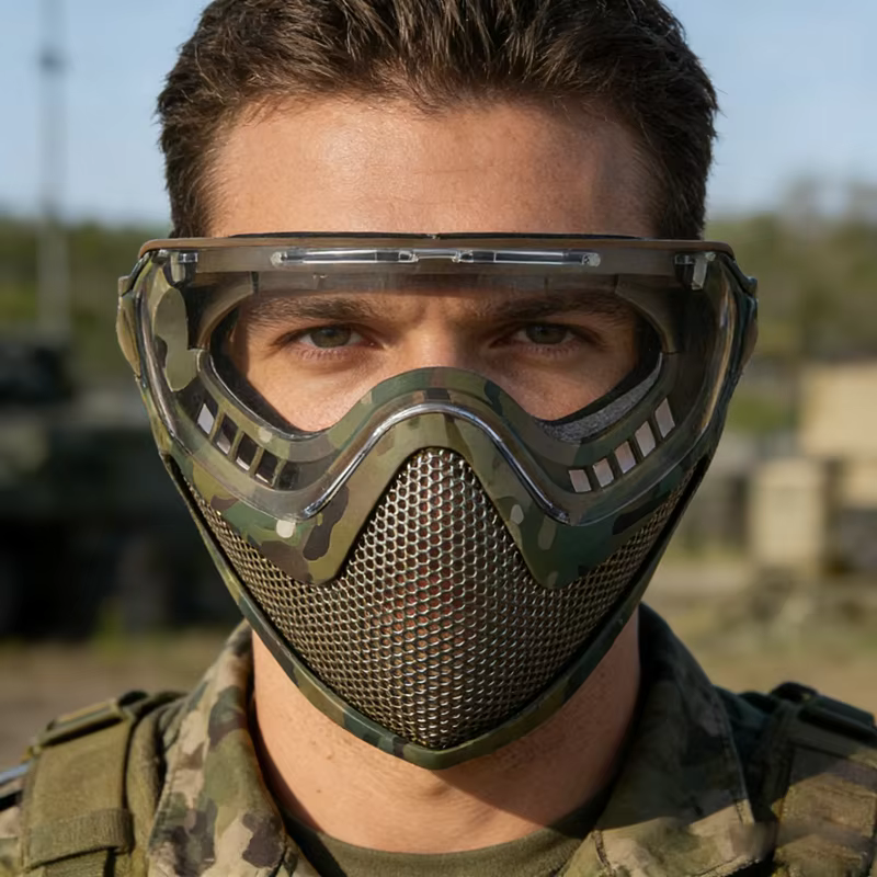 Máscara táctica airsoft - 3 lentes, malla de acero facial - imagen 4