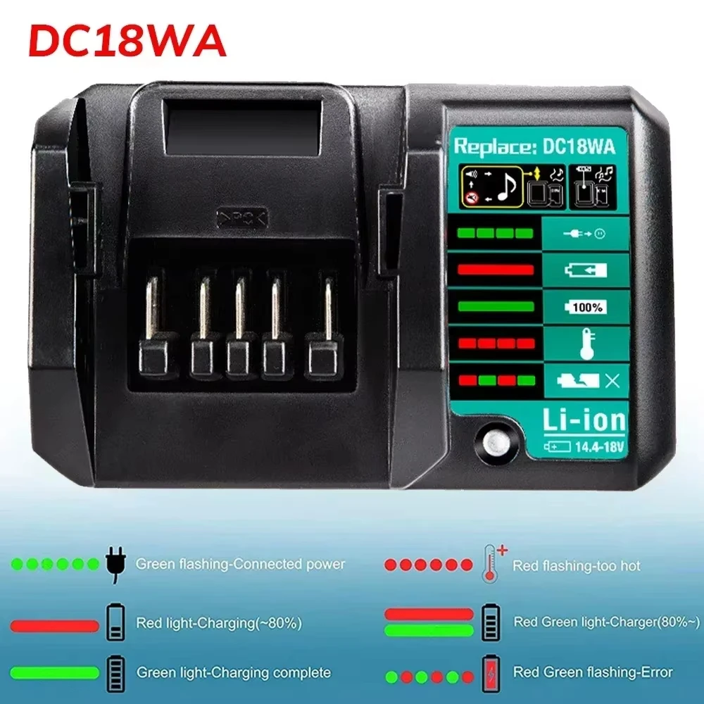 Cargador de litio rápido DC18WA para Makita 14,4 V-18V BL1813G BL1811G DC18SG DC1851 BL1415G herramientas eléctricas de batería de iones de litio - imagen 4
