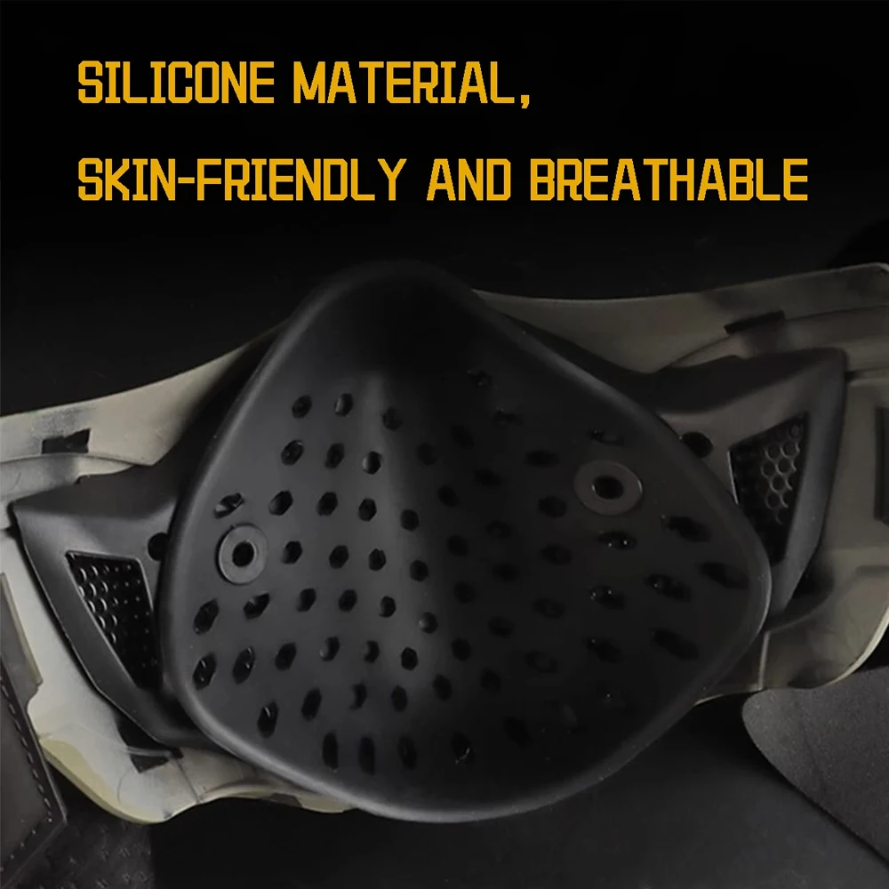 Máscara de malla de media cara para Airsoft Máscara de gel de sílice transpirable con protección para las orejas Para CS, caza, paintball, tiro, Halloween, cosplay - imagen 5