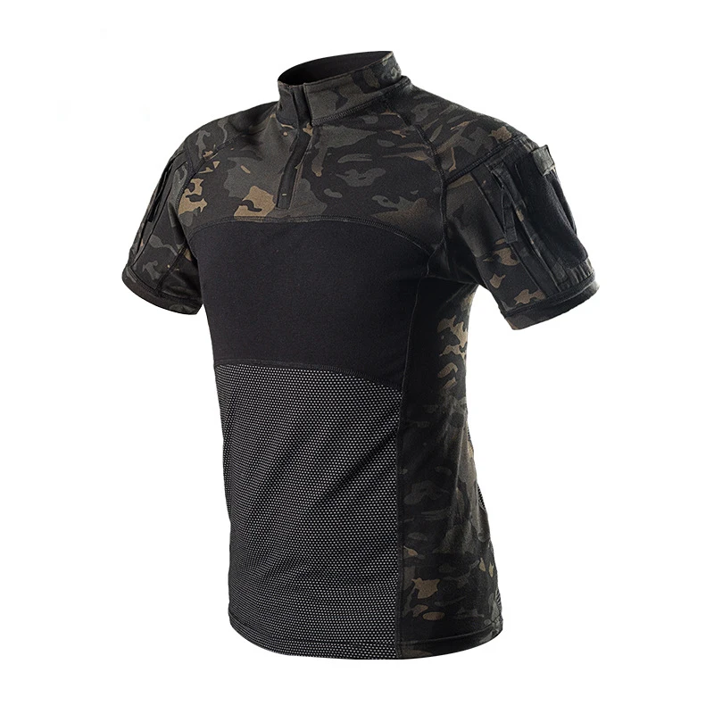 Camiseta de algodón de cuatro generaciones para hombre, Top de manga corta de camuflaje, Pantalón elástico Delgado, traje de entrenamiento militar de rana, Verano - imagen 3