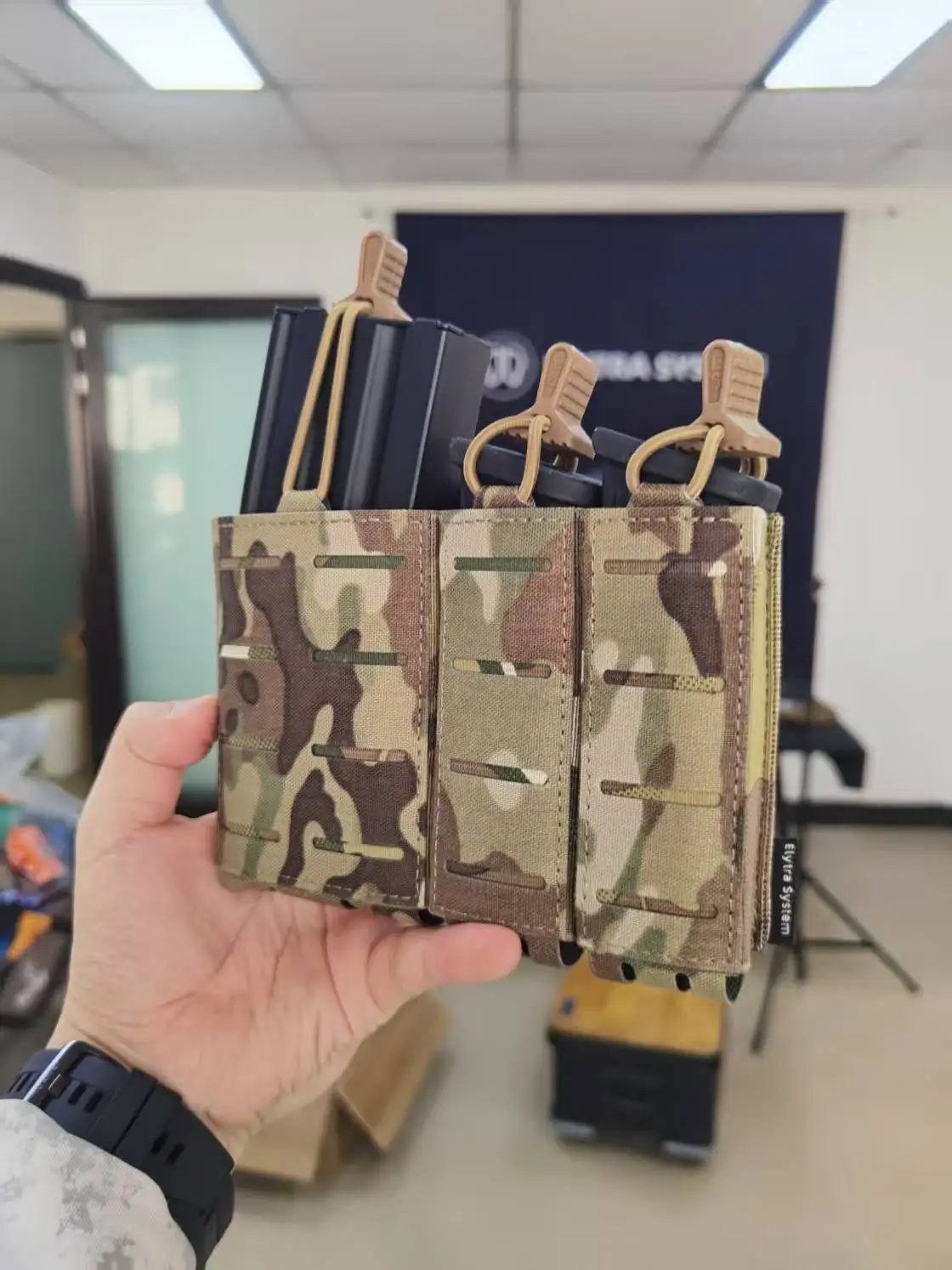Bolsa táctica Triple Mag Carrier 9mm 5,56 Molle bolsa de herramientas de corte láser soporte de extracción rápida molle Universal - imagen 4