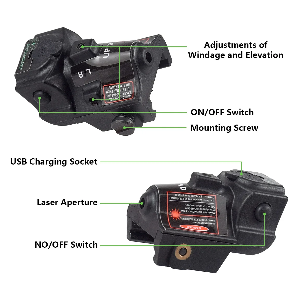 Pistola táctica USB, haz láser azul, verde, rojo, mira láser compacta Airsoft utilizada para Taurus TS9 TH9 G2 G2c G3 G3c Glock 17 19 - imagen 3