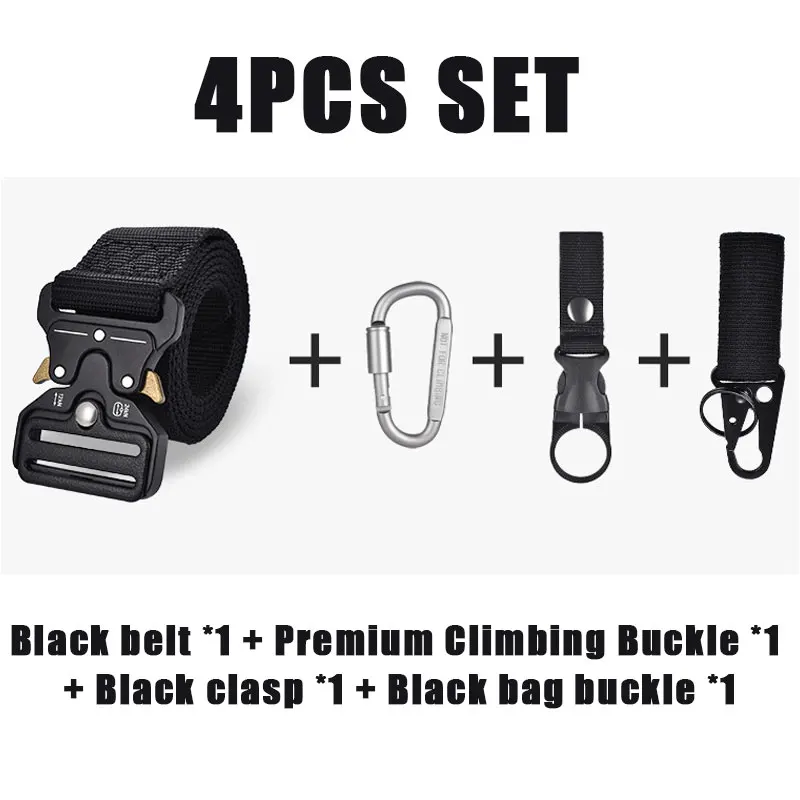 Cinturón táctico de liberación rápida para hombres, cinturilla de lona duradera con mosquetones con gancho para botella de agua, Kit de equipo para caza y senderismo al aire libre - imagen 5