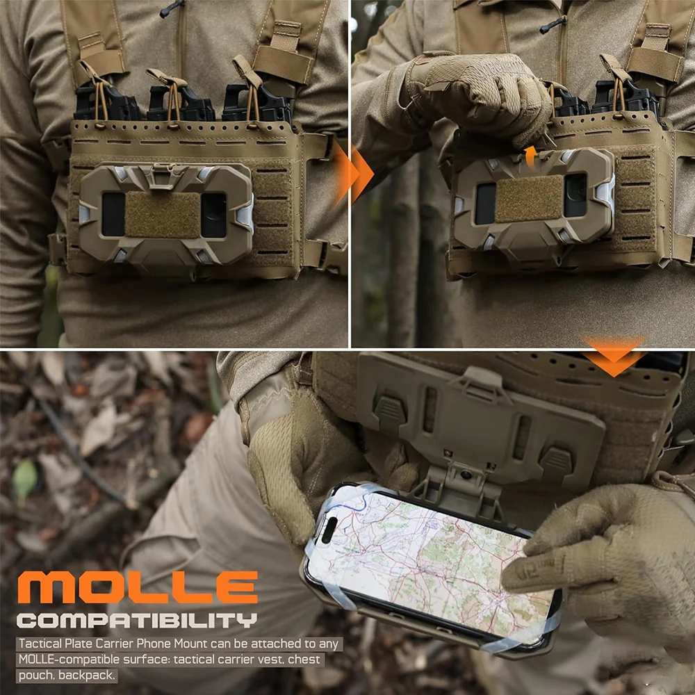 Molle portador de placa plegable, accesorios de chaleco de montaje de teléfono, soporte Universal de teléfono, Panel de administración de montaje en el pecho para teléfono de 4,7 a 6,7 pulgadas - imagen 5