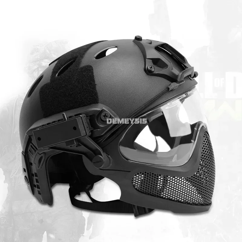 Casco táctico + máscara + juegos de gafas, casco de Paintball Airsoft para exteriores con gafas, cascos FAST PJ, juego CS, protección facial completa - imagen 4
