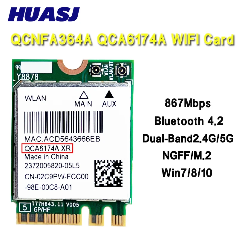 Nueva tarjeta inalámbrica para Atheros QCA6174A QCNFA364A NGFF M.2 867Mbps 802.11AC Bluetooth4.2 tarjeta de red WiFi de doble banda