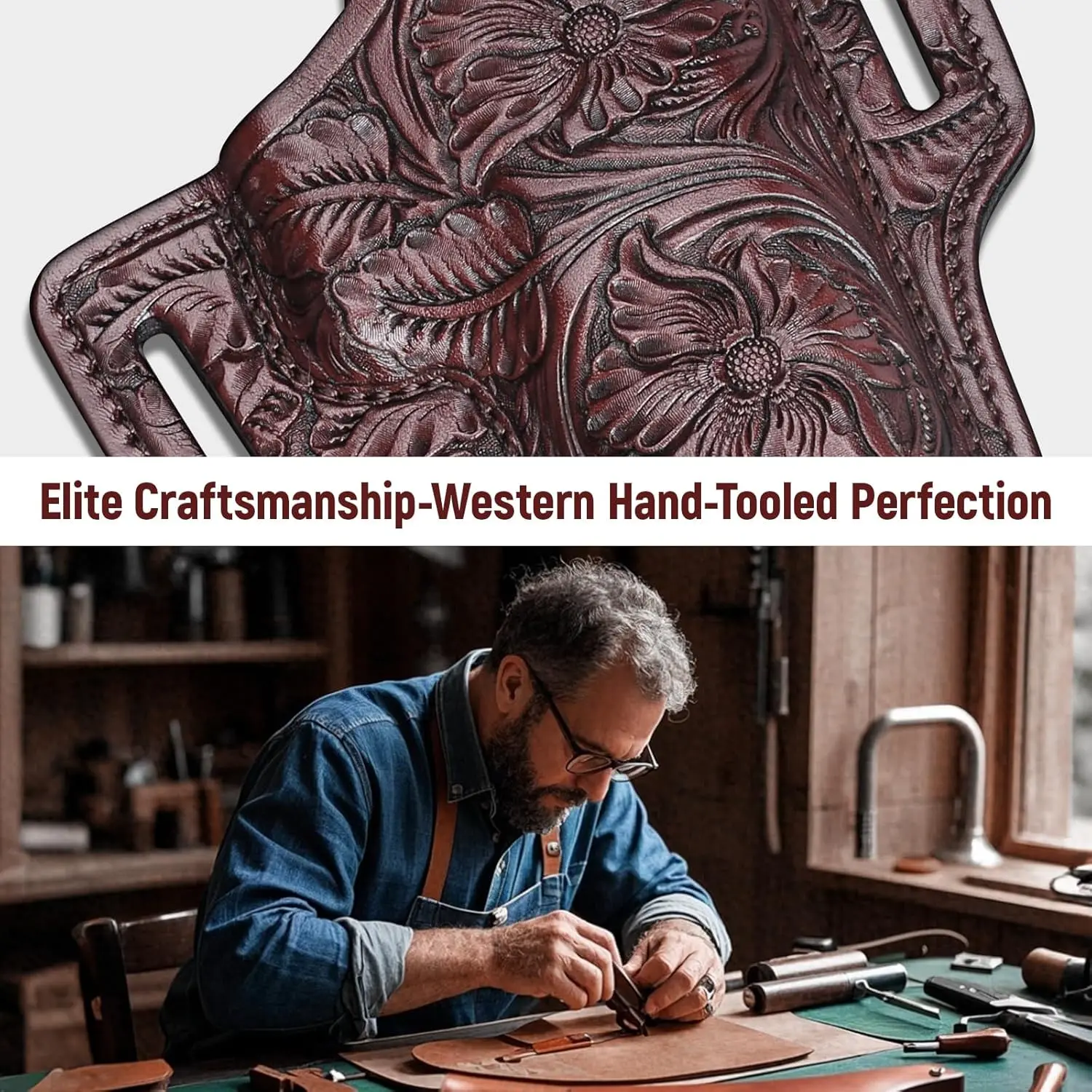 Funda de pistola táctica OWB Western de cuero tallado a mano - imagen 3