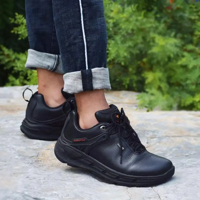 MODE Zapatos de senderismo COMPLETOS para hombre, zapatillas de deporte de cuero de vaca para correr al aire libre, zapatillas de senderismo con cordones, cómodas, ligeras y suaves, zapatillas de tenis informales - imagen 5