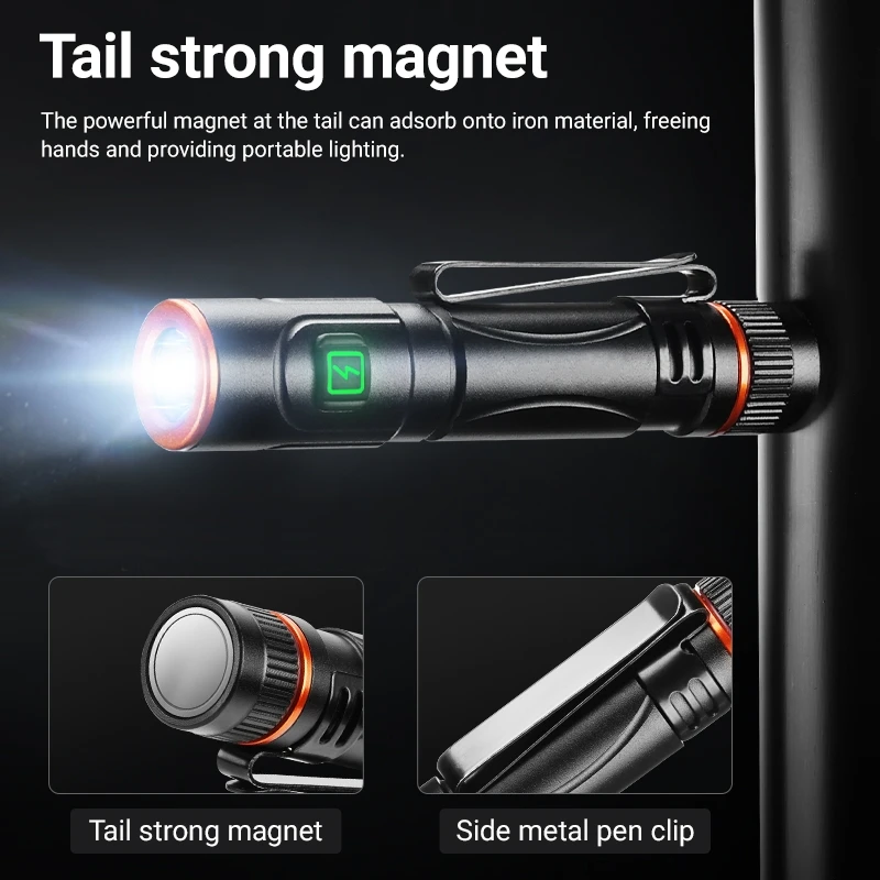 EDC Mini linterna con bolígrafo de alto brillo, imán recargable por USB, linterna de bolsillo pequeña para acampar al aire libre, senderismo, luz de iluminación de emergencia - imagen 4