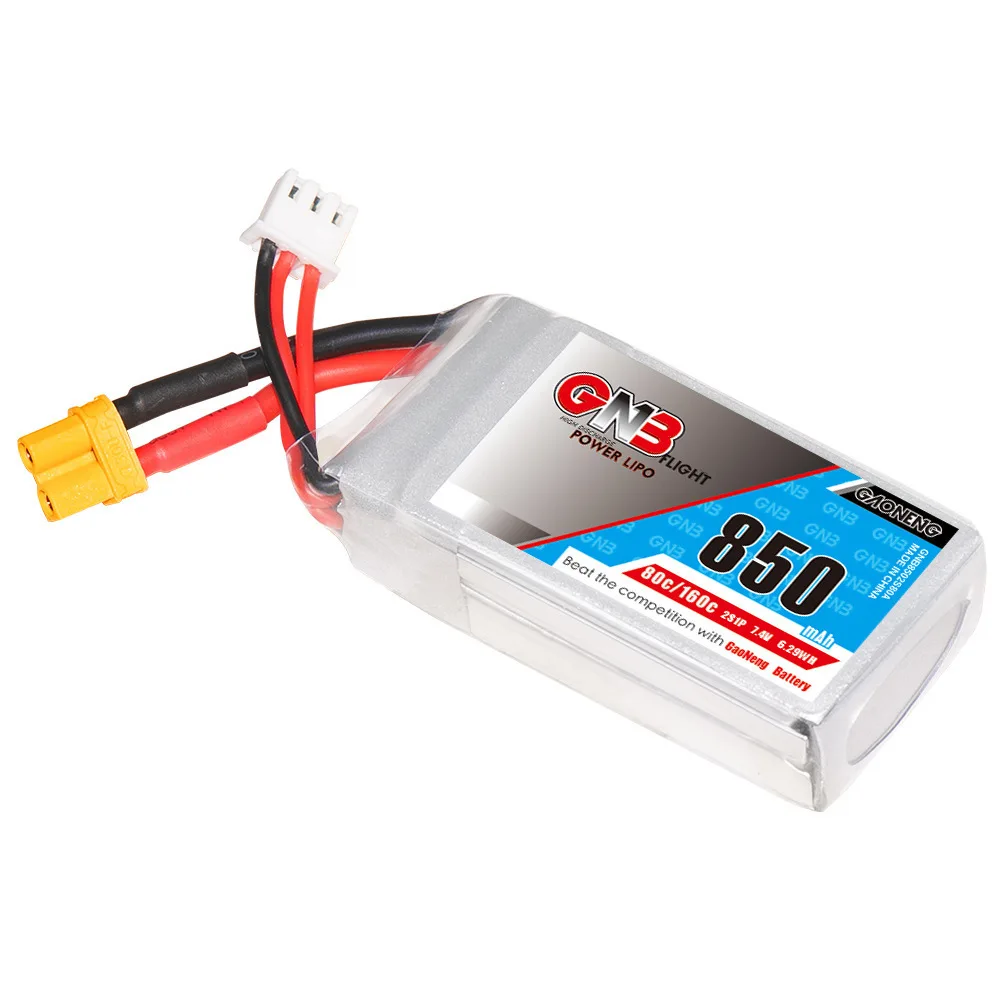 Batería Lipo GNB 2S 7,4 V 850mAh Max 160C para con enchufe XT30 para Dron de carreras con visión en primera persona Micro Quadcopter helicóptero RC piezas 2S batería - imagen 5