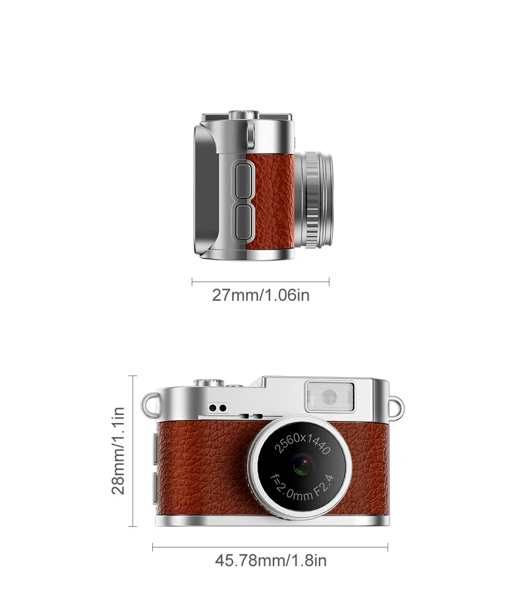 Mini cámara portátil retro, vídeo 2K 1440P, luz de relleno LED, pantalla a color IPS de 1,47 ", múltiples filtros, liviana para niños Vlog - imagen 2