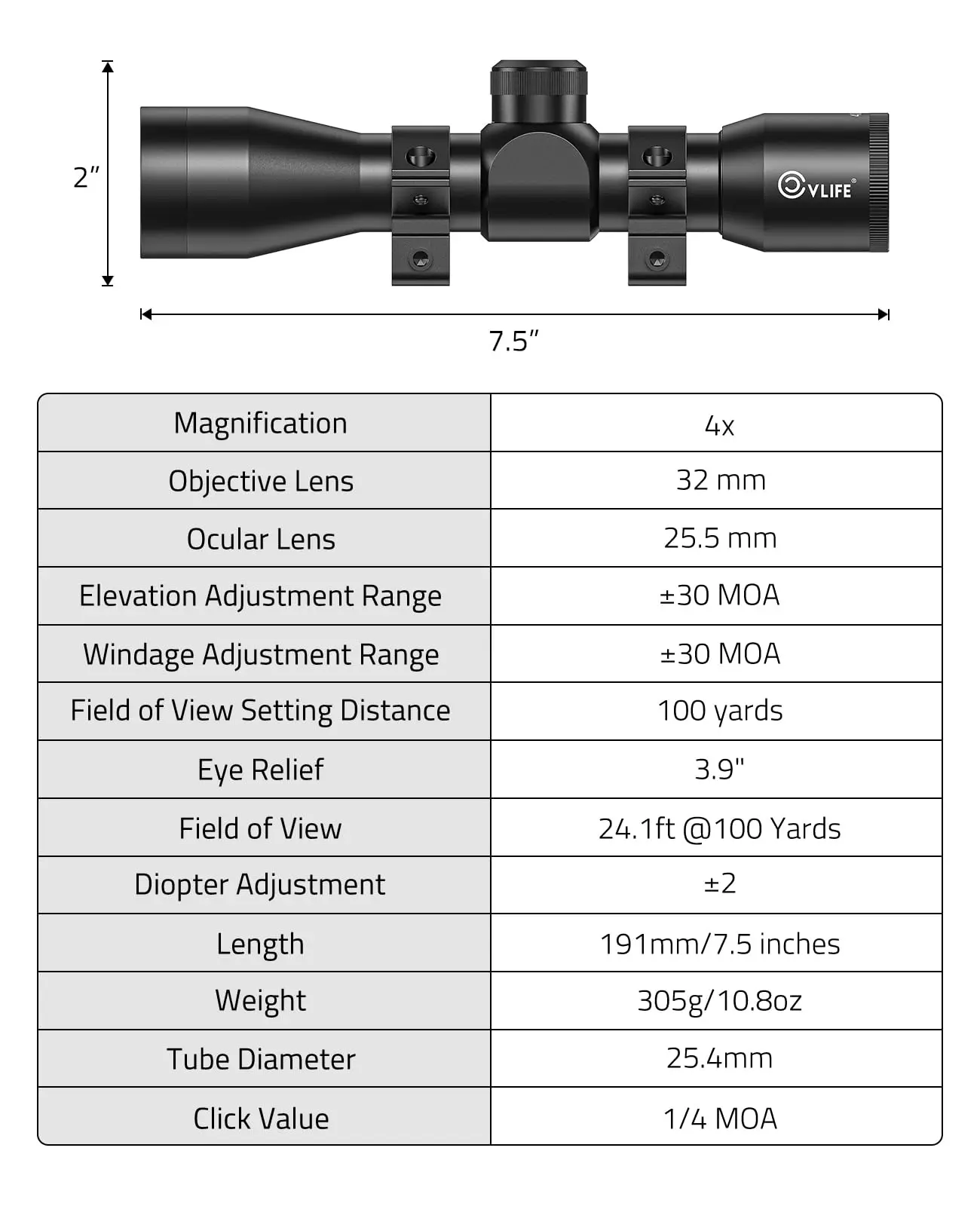 Mira telescópica JackalHowl retícula BDC para caza riel Picatinny - imagen 3