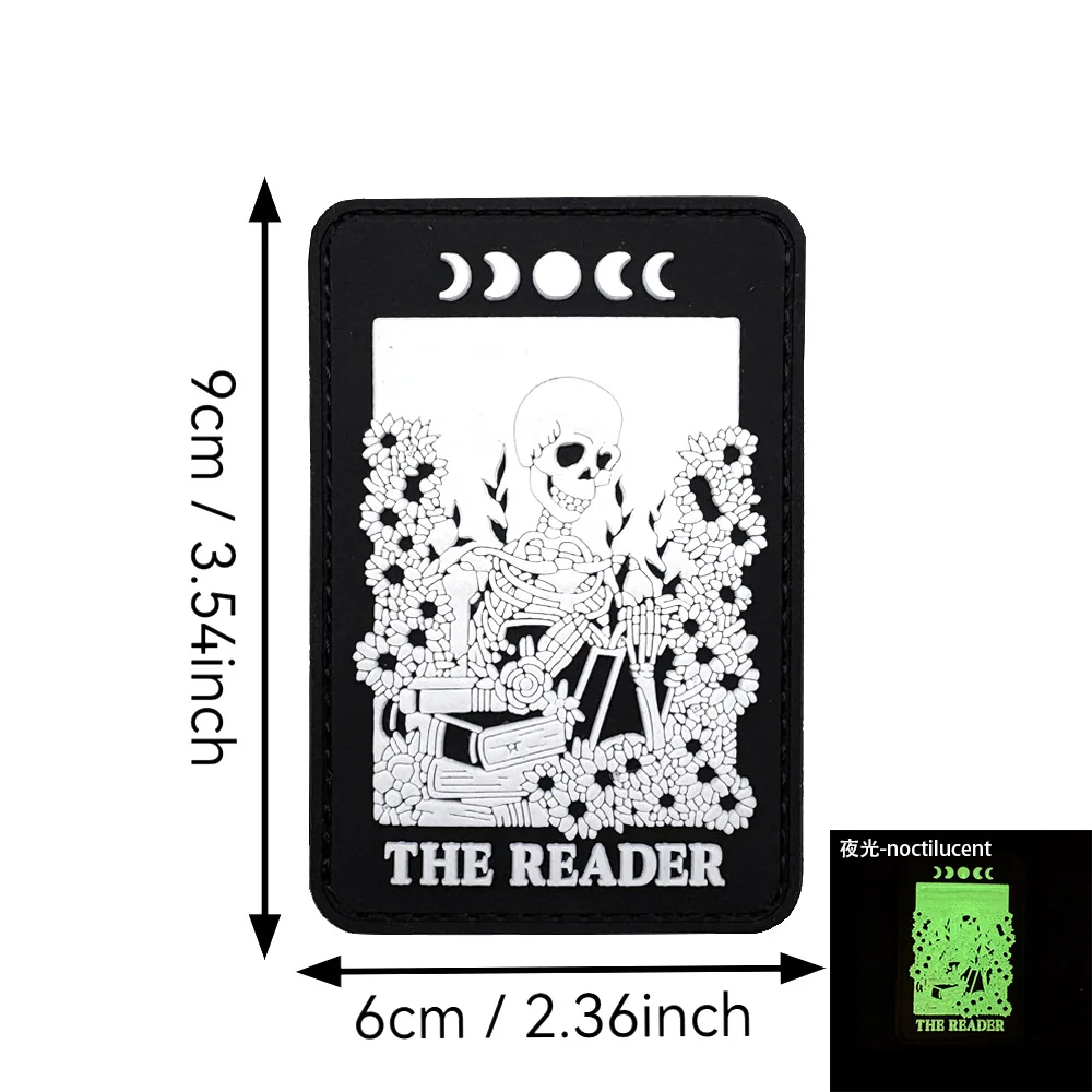Parche de PVC con esqueleto "THE READER", chaleco táctico, sombreros con gancho y bucle, insignia de moral, pegatinas para mochila, parches para brazalete para ropa - imagen 3