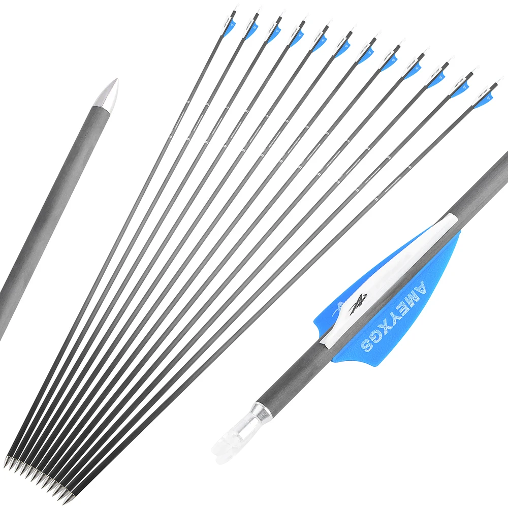 Escudo de 2 pulgadas, pluma de goma, flechas de carbono puro, 12 Uds., columna vertebral 500/600/900, tiro con arco al aire libre imprescindible, entrenamiento de caza - imagen 5