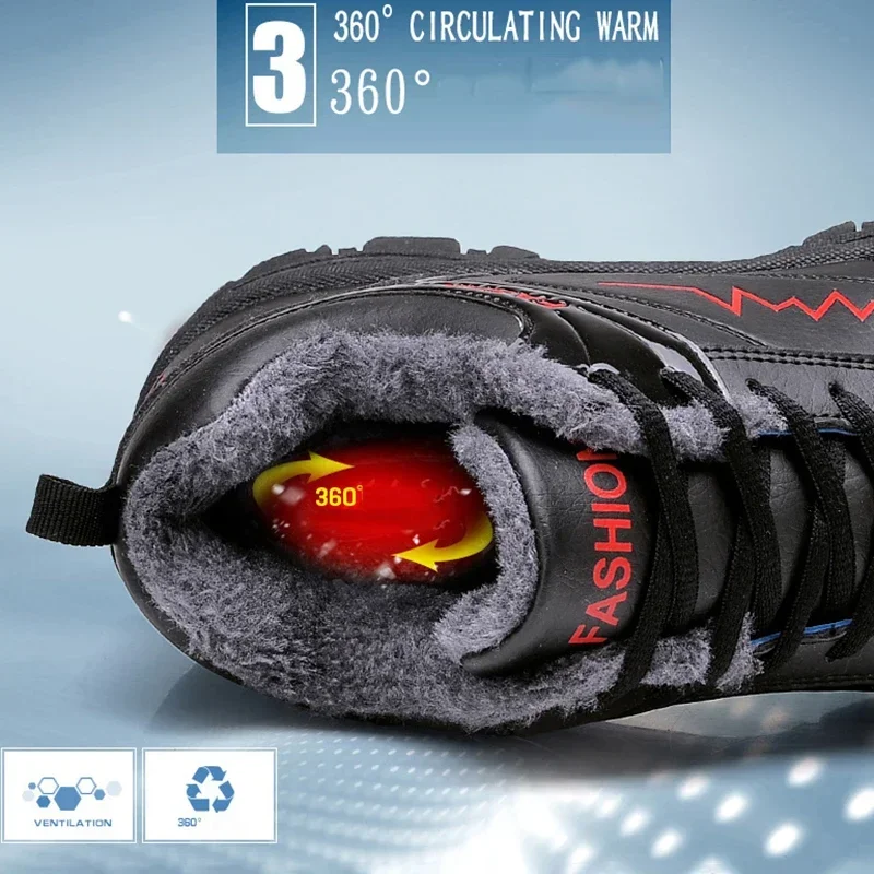 Botas de nieve de invierno para hombre, zapatos de trabajo de felpa para mantener el calor, zapatillas de deporte para hombre, botas de nieve impermeables para exteriores, zapatos informales, botas de cuero - imagen 5