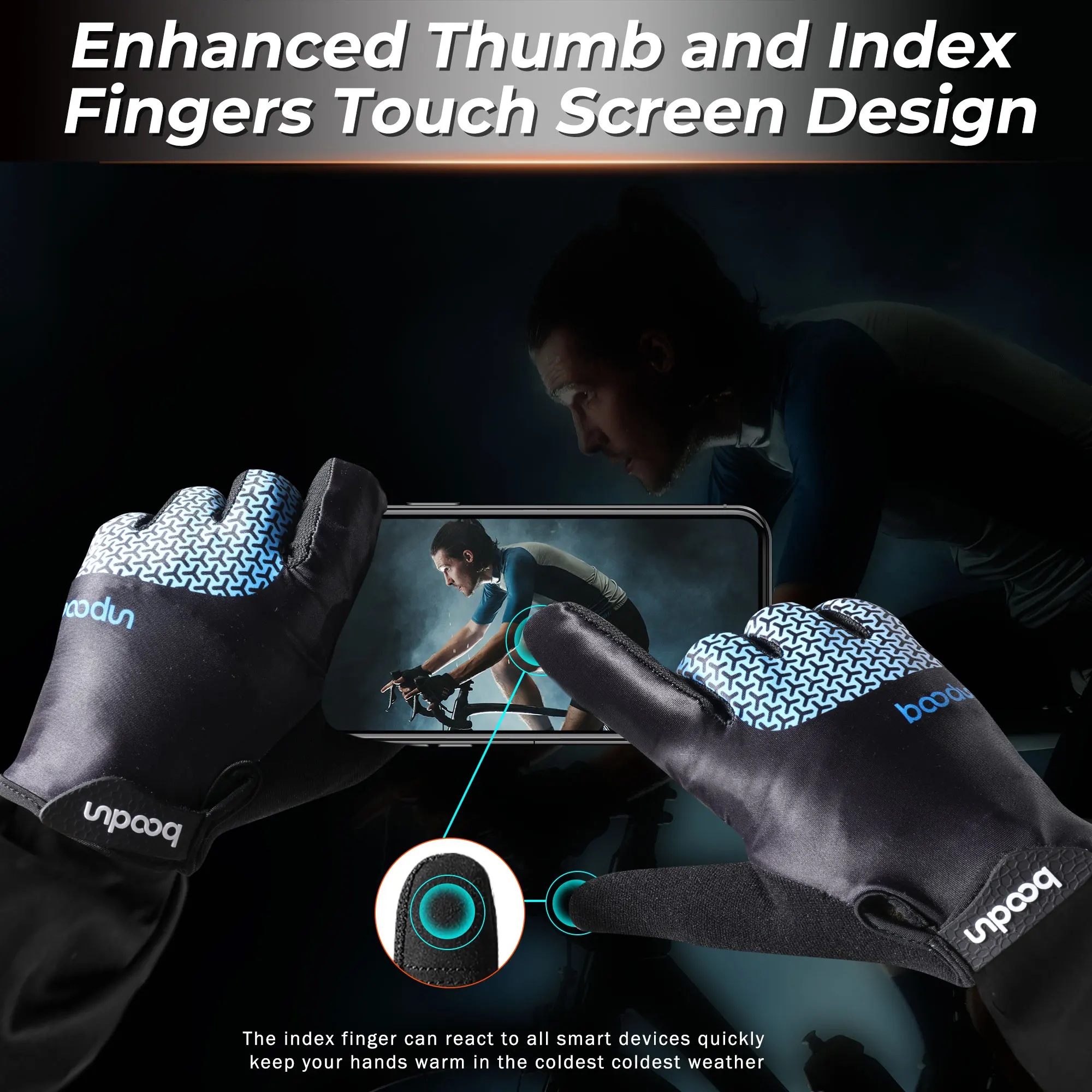 Guantes de ciclismo para hombre y mujer, manoplas de dedo completo con pantalla táctil, antideslizantes para bicicleta, senderismo, motocicleta, gimnasio, entrenamiento, pesca - imagen 5