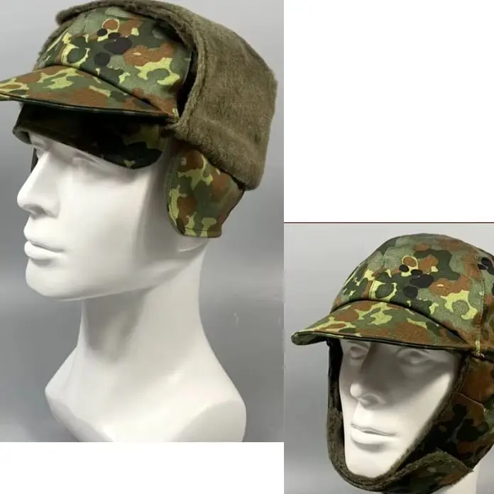 Gorro alemán con orejeras para clima frío, forro polar de lana de camuflaje con manchas alemanas de la selva de invierno - imagen 3