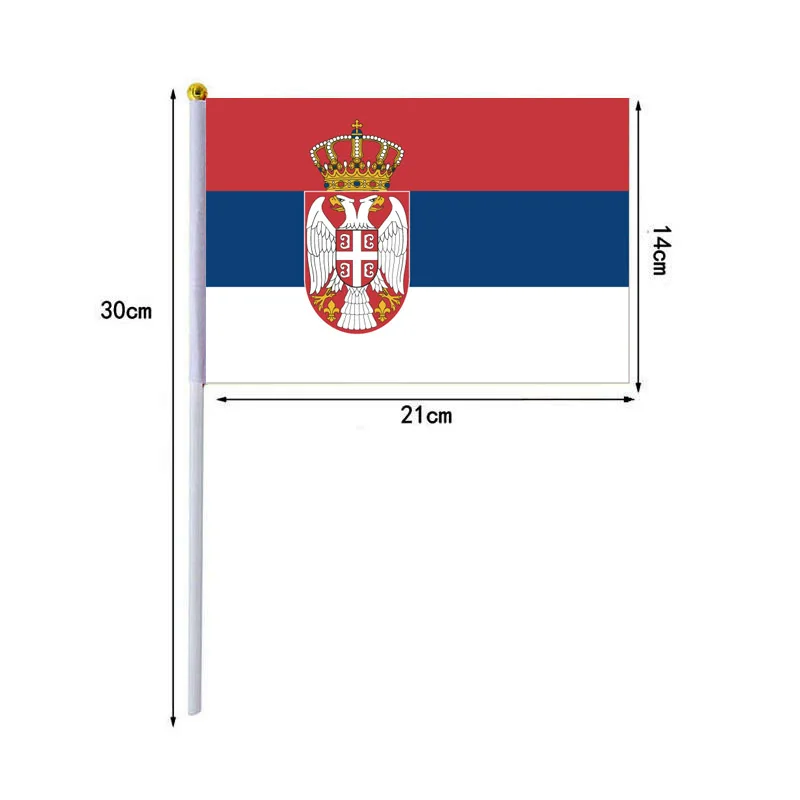 Banderas agitadoras de manos de Serbia, 14x21cm, Bandera de Serbia, venta al por mayor, 10 unidades por lote