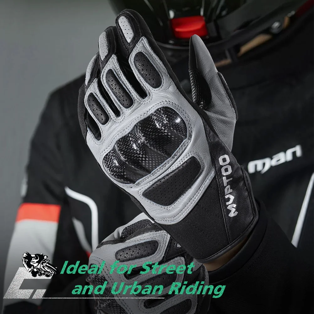 Guantes de Ciclismo de cuero genuino para hombre y mujer, protectores de fibra de carbono transpirables para pantalla táctil, protectores de dedos completos para bicicleta de montaña - imagen 2