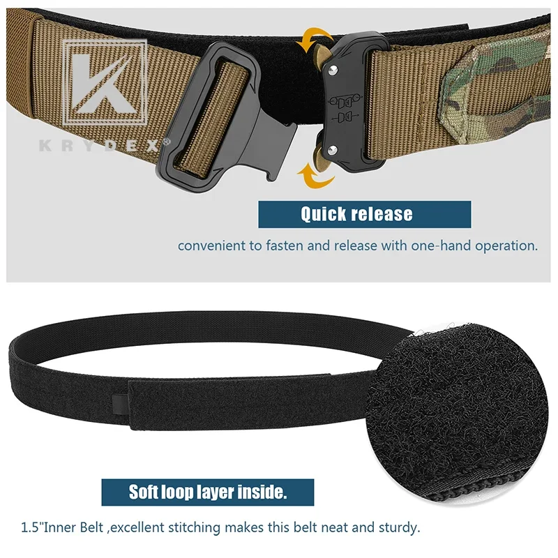 KRYDEX cinturón táctico exterior e interior de 1,75 "y 1,5" para hombre 2 en 1 hebilla de liberación rápida Rigger Duty MOLLE cinturón de combate de caza camuflaje - imagen 5