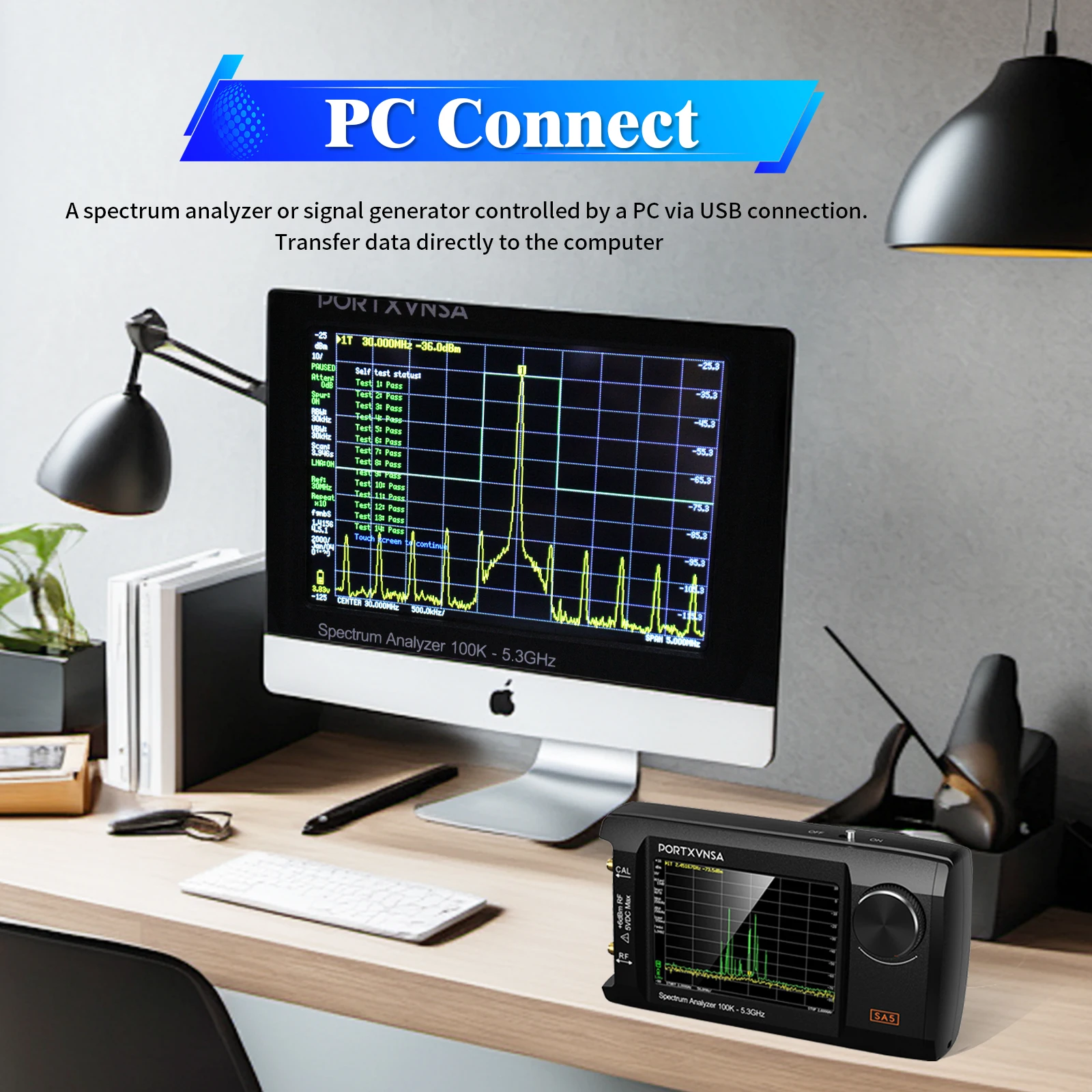 Analizador de espectro portátil multifuncional SA5_32G LCD IPS de 4 pulgadas 100k-5,3 GHz generador de señal 2 en 1 incorporado 5000mAh - imagen 4