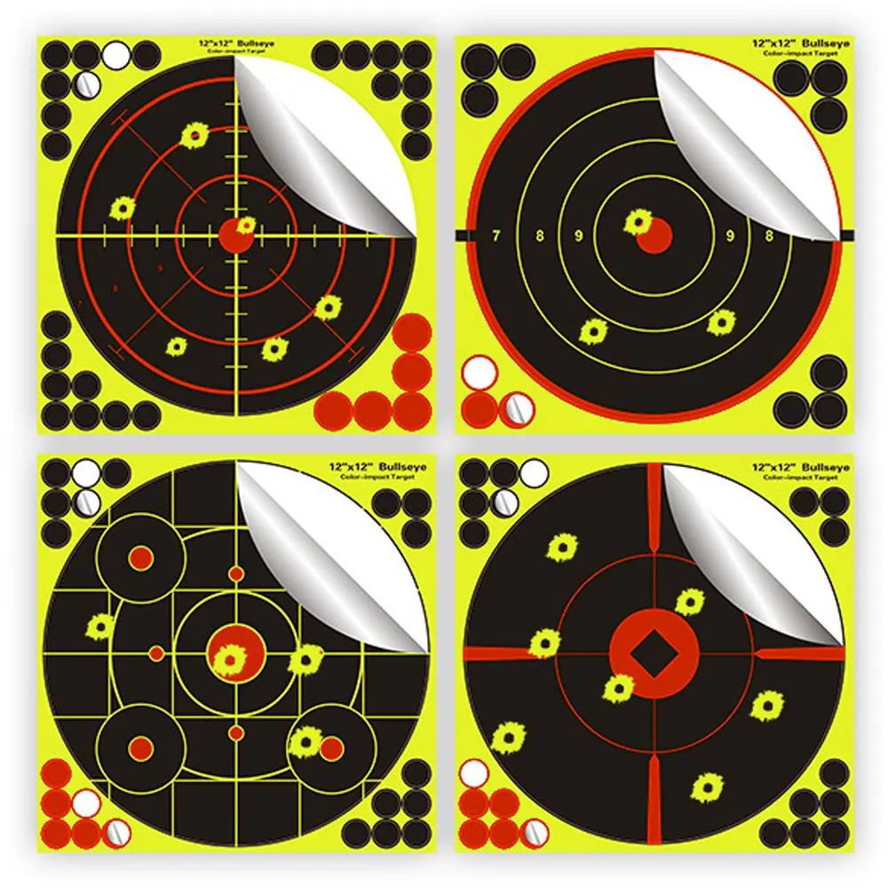 Pegatinas de objetivo de salpicaduras de 12x12 pulgadas, adhesivo para entrenamiento de tiro al aire libre, papel de destino, dardo, práctica de Airsoft, venta al por mayor, AQB179