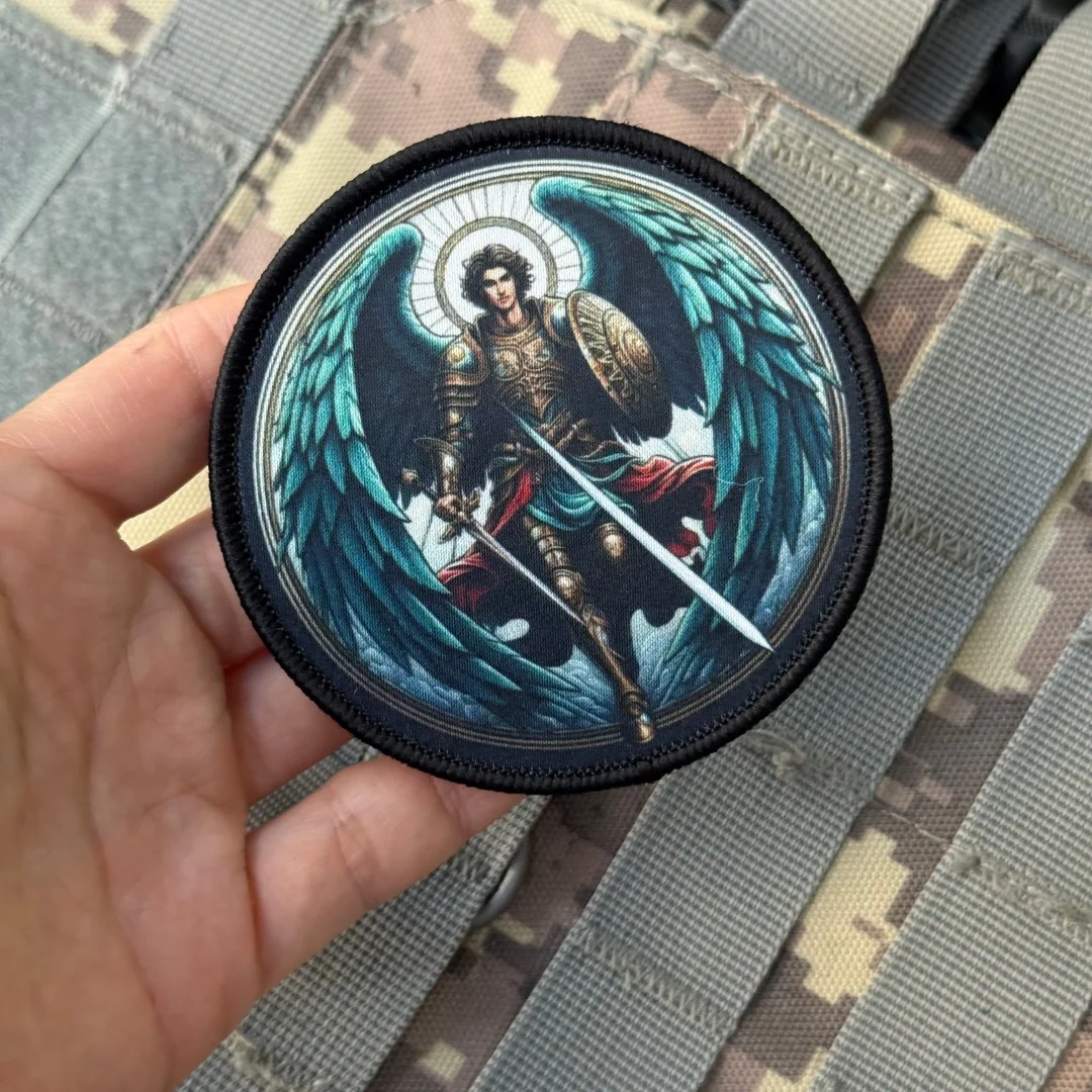 Parche del ejército de moral táctica Chevron "Arcángel Michael", brazalete militar, parches de gancho y bucle bordados para pegatina de mochila - imagen 3