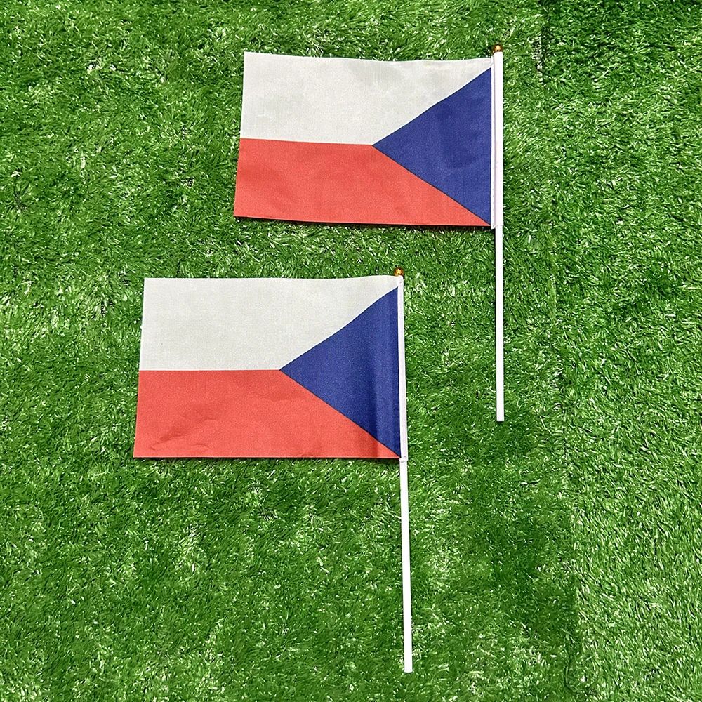 Bandera de cielo bandera de mano checa 10/20/50/100 Uds 21*14cm banderas ondeantes de mano checas con poste de plástico para actividades deportivas decoración del hogar - imagen 3