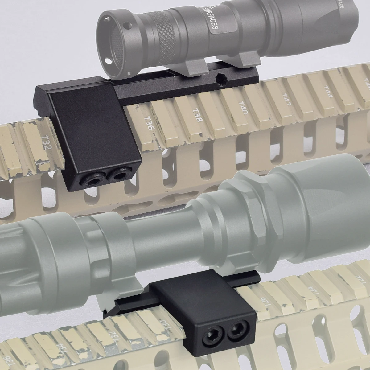 Linterna táctica Surefire M300 M600 M951 M620V, montaje compensado, Rifle Airsoft M300B M600C, luz de 20mm, accesorios de soporte de riel