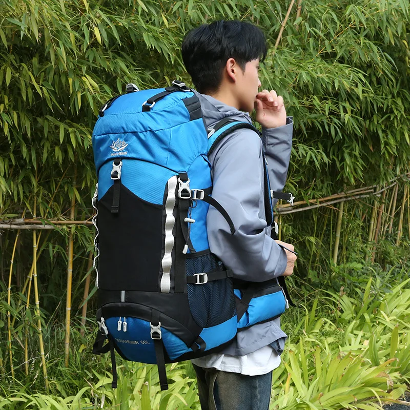 Mochila de viaje para acampar al aire libre, bolsa de escalada con cubierta de lluvia para hombres, bolsas de hidratación deportiva para senderismo, montañismo, 60L - imagen 4