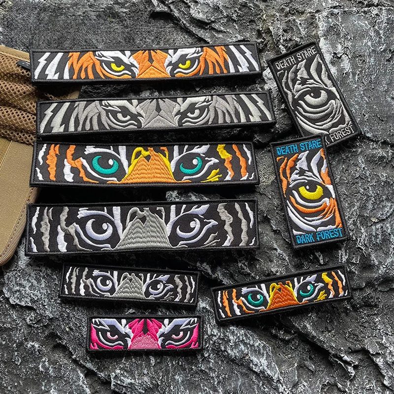 Parches bordados de ojo de tigre, pegatina de gancho y bucle para ropa, brazalete táctico, parche de cabeza de tigre de bosque oscuro para mochila, sombreros - imagen 2
