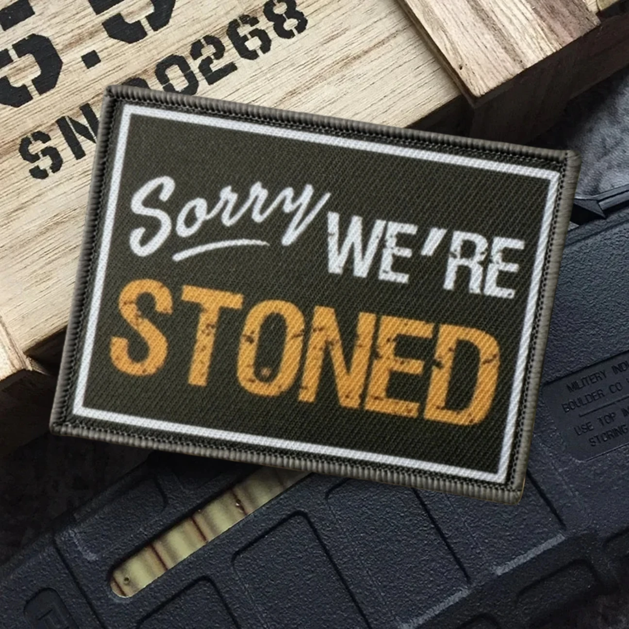 Parche militar táctica tejida moral Sorry We're Stoned con velcro - imagen 4