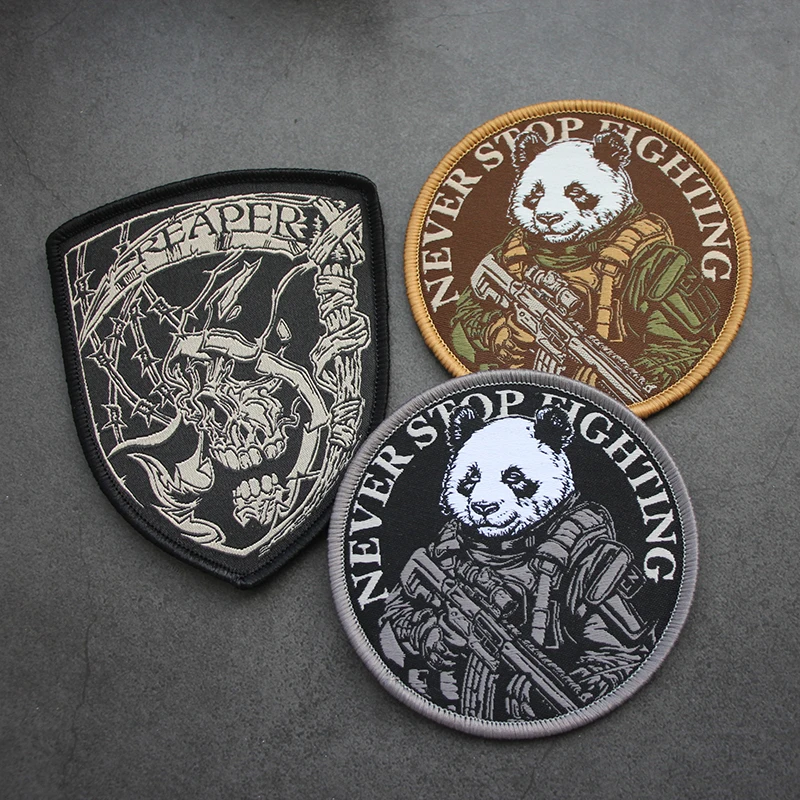 Etiqueta tejida del ejército Panda, brazalete táctico versátil, insignia de moral de ventilador militar, mochila DIY, chaqueta, chaleco, casco y parche de gancho