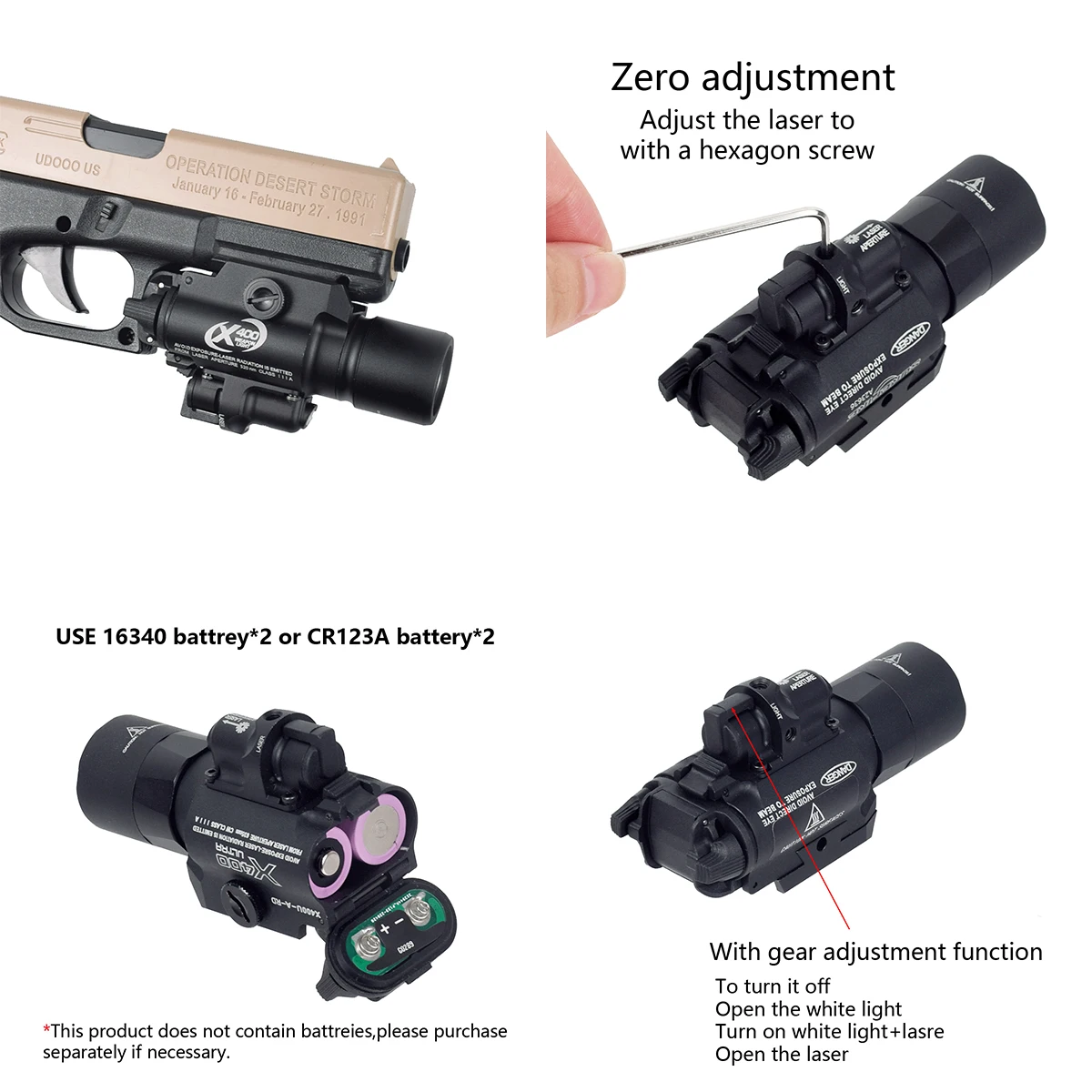 SF X300 X400 X400U Ultra linterna para Glock 17 19 arma X300V X400V luz LED estroboscópica X300V-IR antorcha de explorador de caza - imagen 4
