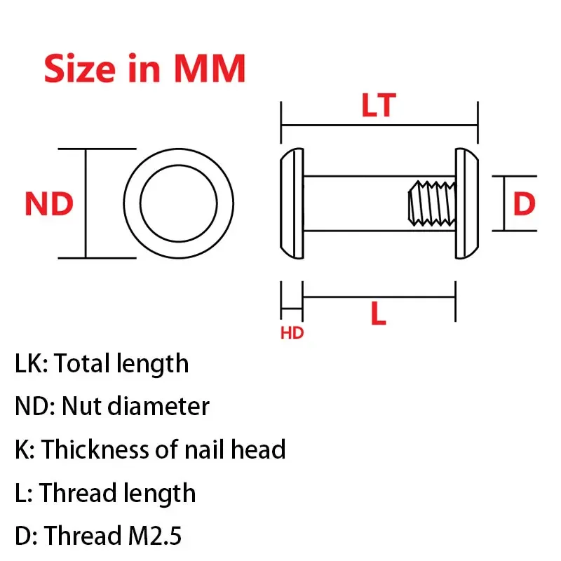 Juego de tornillos de mango de cuchillo de sujeción M2.5, husillo de acero inoxidable T6, Material de mango de cuchillo DIY, remache de montaje de muebles, 6 juegos - imagen 2
