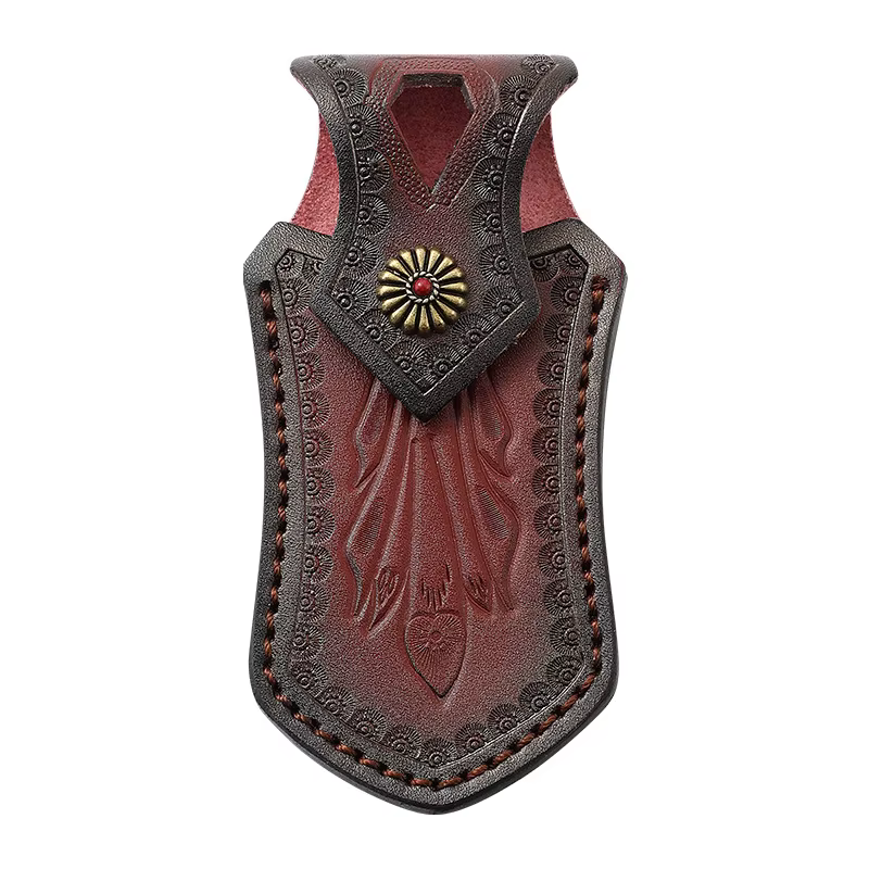Funda táctica cuchillo plegable cuero curtido vegetal – bolsa cinturón - imagen 4
