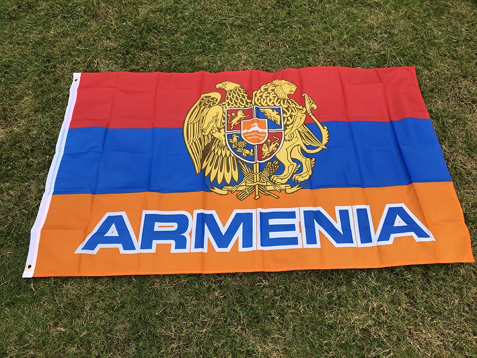 BANDERA DE SKY Bandera con emblema nacional de Armenia, 90x150CM, poliéster, colgante, bandera con emblema nacional de Armenia/bandera armenia para decorar - imagen 2