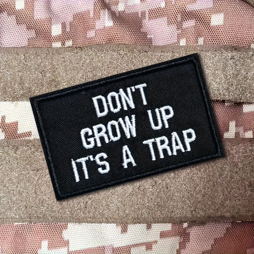 parches velcro mochila tácticos de bordados NO GROW UP Divertido Meme Parche bordado táctico Moral - Insignia de gancho y bucle de velcros para chaquetas, mochila militar Molle - imagen 2
