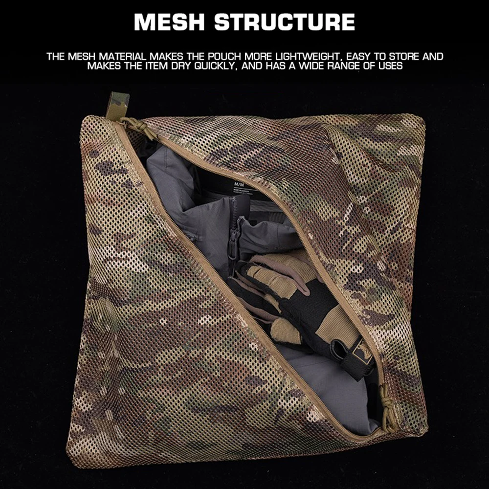 Bolsa de malla de estilo táctico para acampar al aire libre, ropa de viaje, bolsa de almacenamiento para sombreros, paquete de reciclaje de desorden, transpirable, de secado rápido, 16x16" - imagen 4