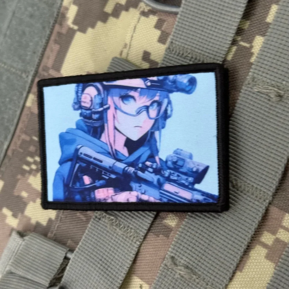 Parche táctico anime chica con pistola – gancho y bucle para ropa - imagen 4