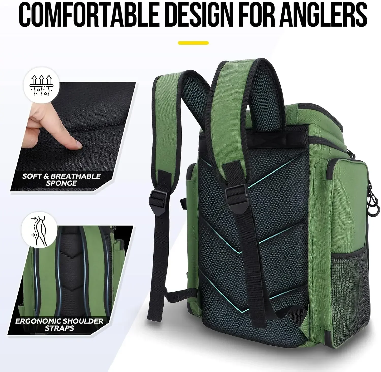 Mochila de pesca, mochila multifuncional para aparejos de pesca, bolsa de almacenamiento para exteriores con cubierta protectora contra la lluvia para equipo de pesca - imagen 5