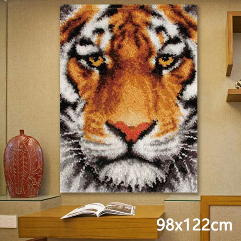 Kits de tapiz de gancho de pestillo de León y Tigre, paquete de bordado de segmento, gancho de pestillo para colgar en la pared, serie Animal, decoración de paquete de Smyrna - imagen 2